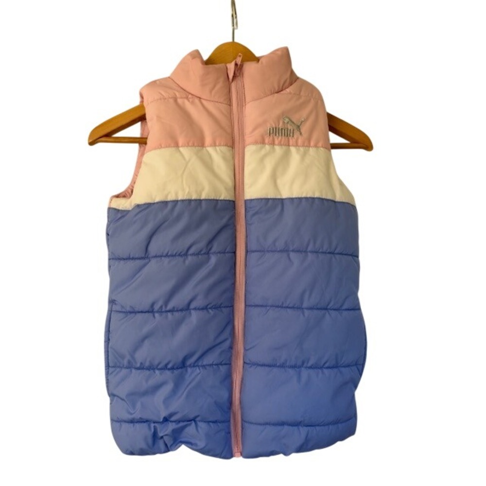Puma Kids Colorblock Puffer Vest Pink Blue Cream Full Zip Size S 7/8